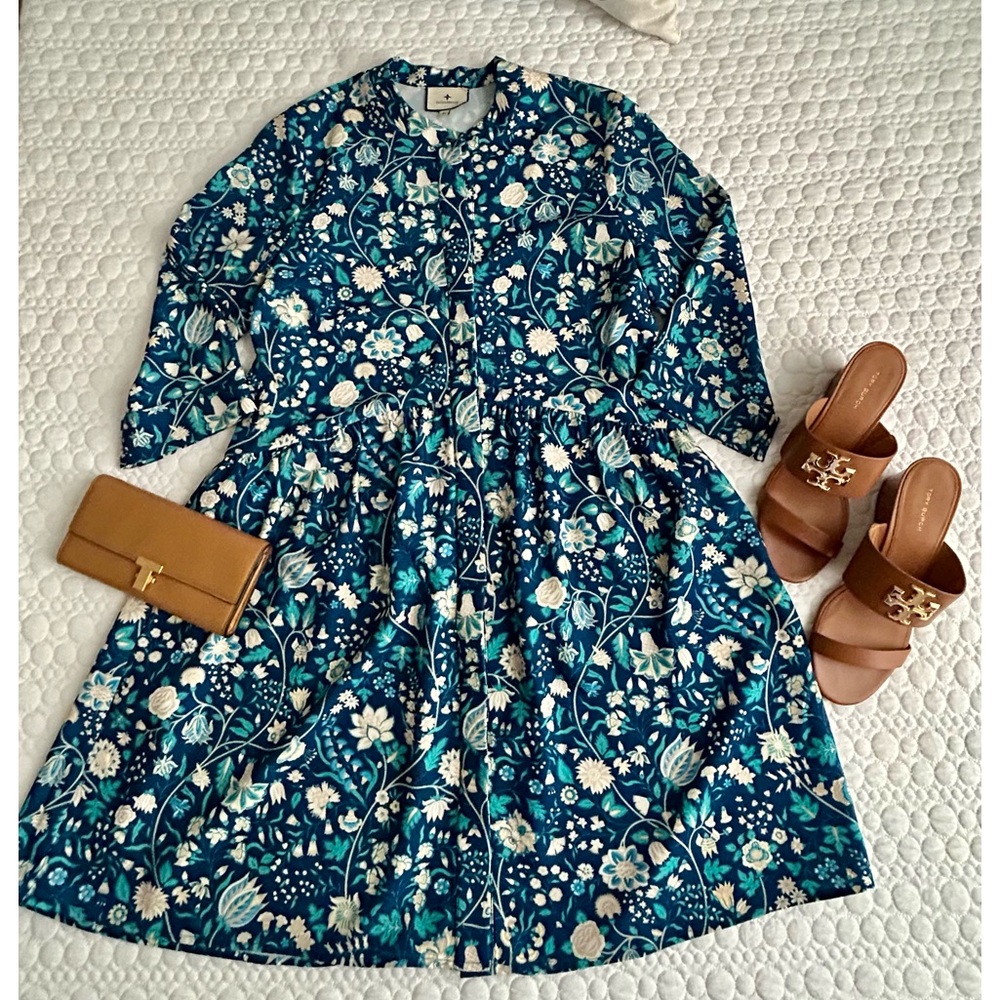 Tuckernuck Blue and White Floral Tiered Long-Sleeve Dress - Picture 3 of 11